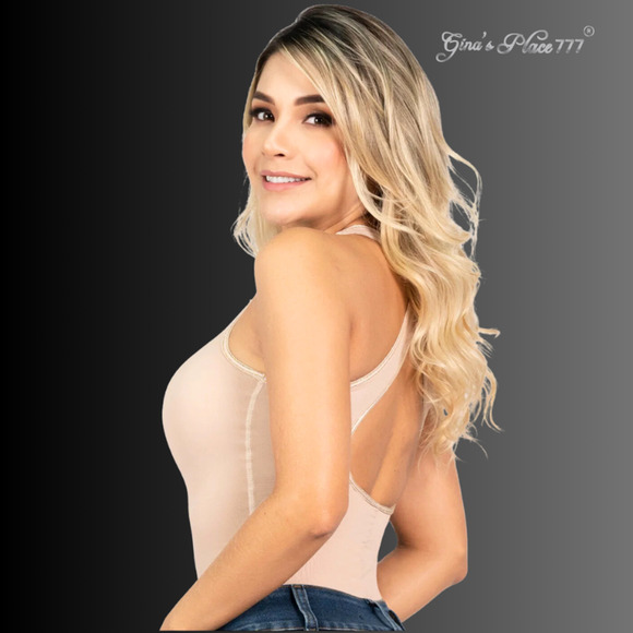 NWT WOMENS TANK CRISS CROSS METALLIC TRIMBACK TUMMY COMPRESSION BODYSUIT L/36 - Picture 14 of 16